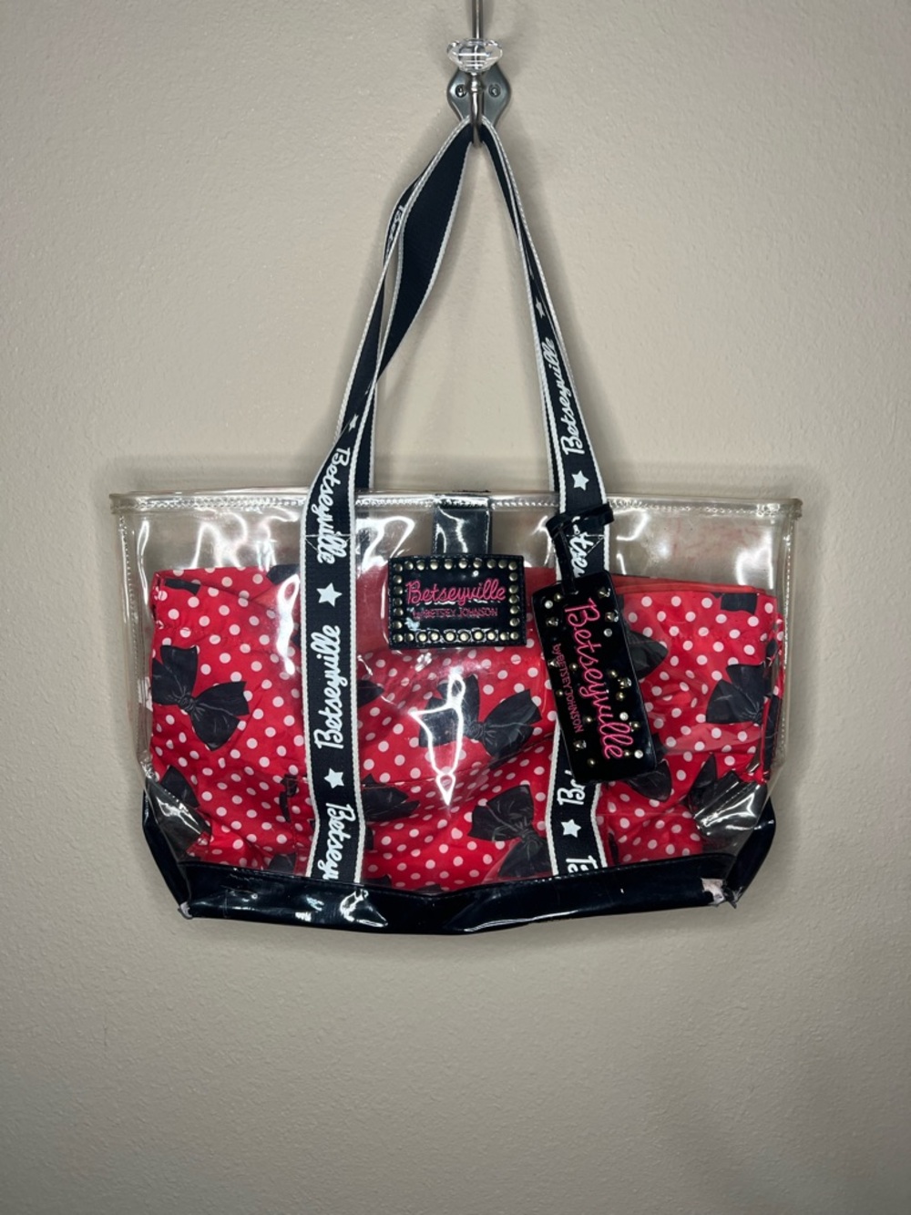 Y2K Betseyville Betsey Johnson Clear Tote with Red Polka Dot Insert * has flaws*